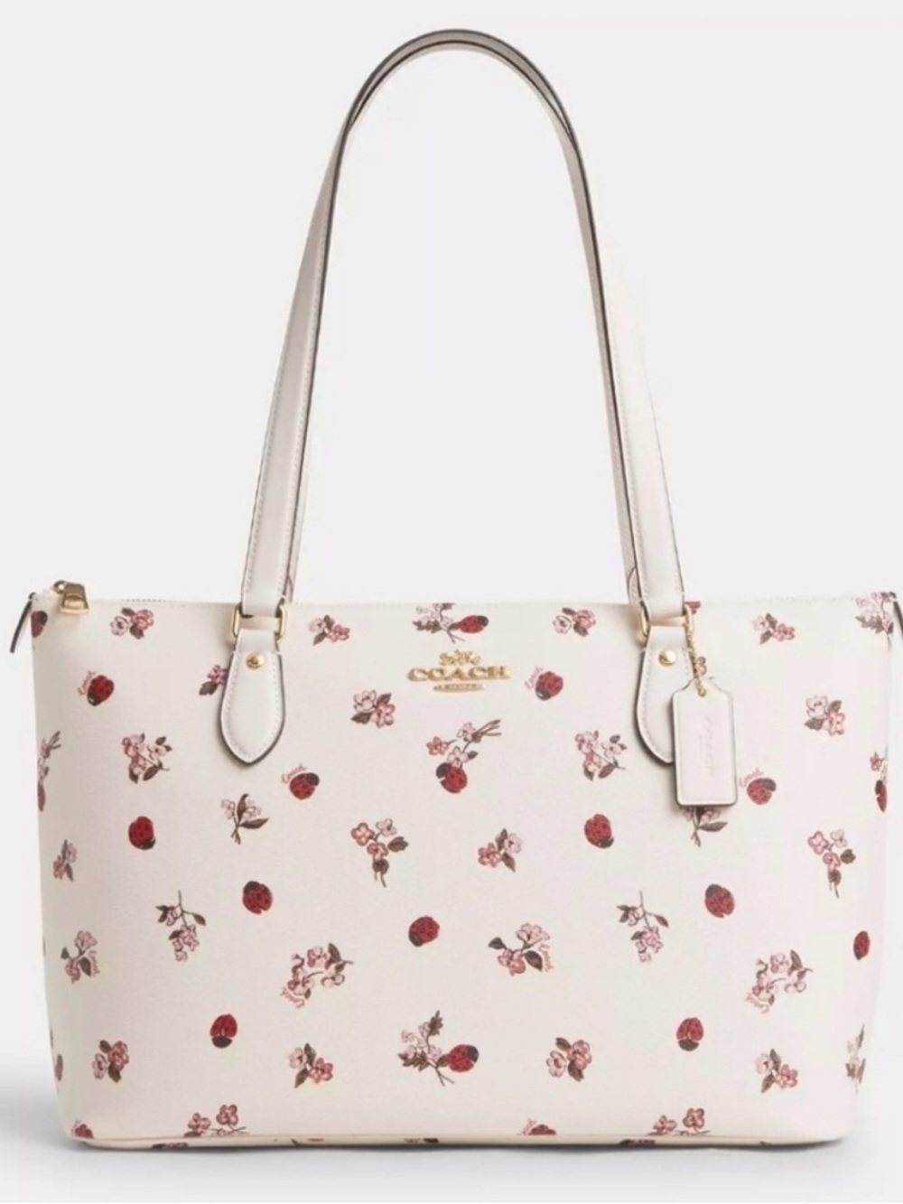 NWT Coach Gallery Tote Bag With Ladybug Floral Print Gold/Chalk Multi CU271